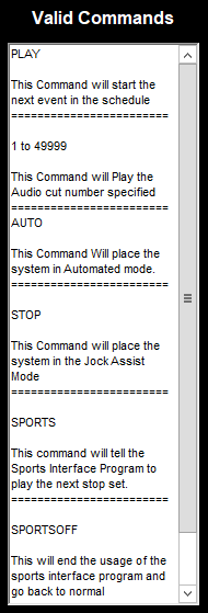 5. Valid 
Commands 
List