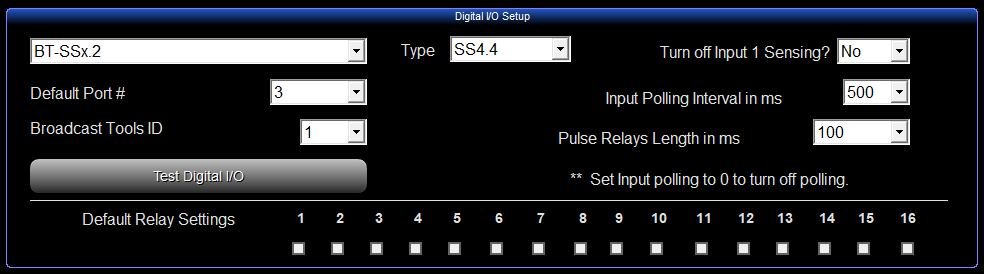 2.  Digital I/O 
(Input/Output)
Setup Area