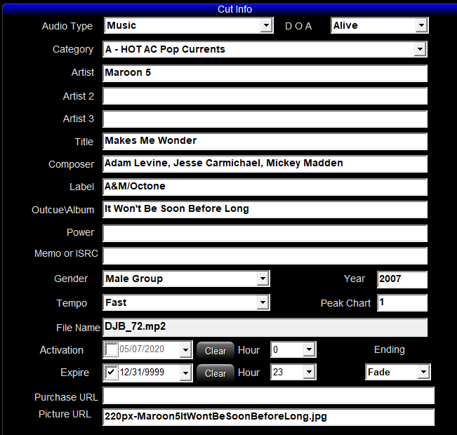 24. Cut Info Area