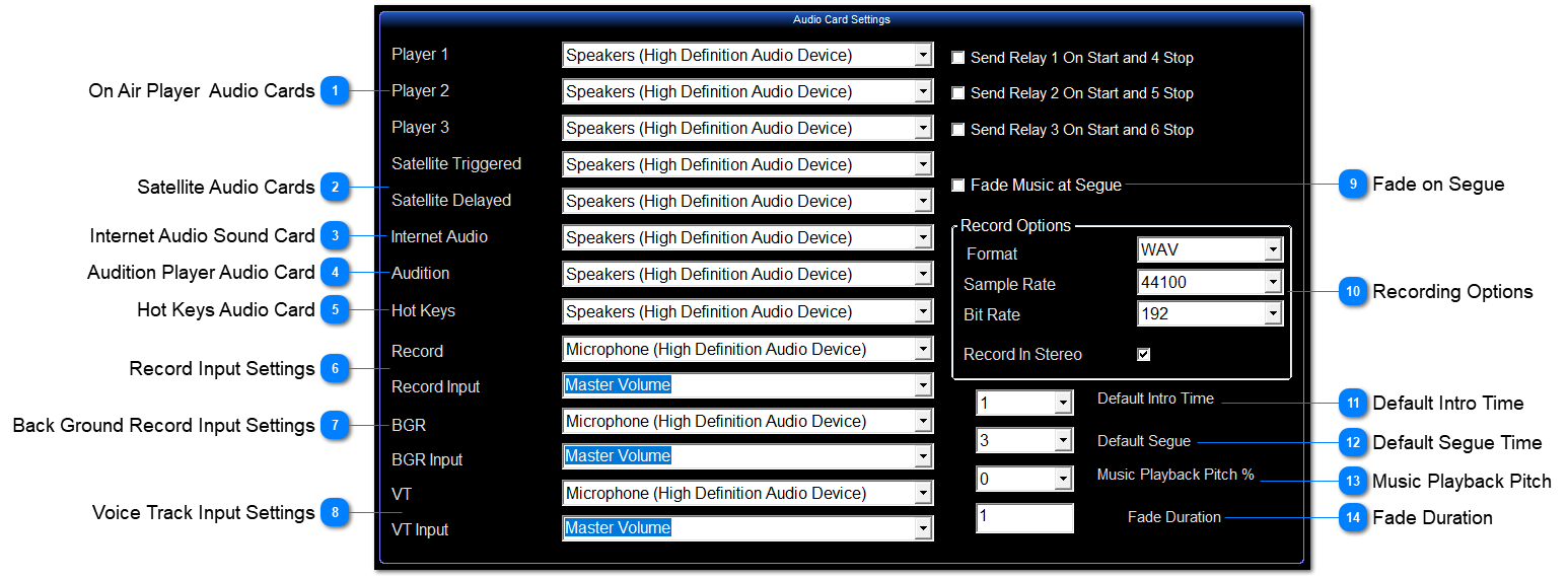 Audio Card Settings Area