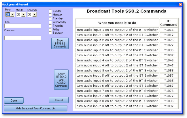Command Events for the BTSS8.2