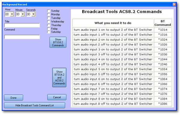Command Events for the ACS8.2 and BTSS4.2