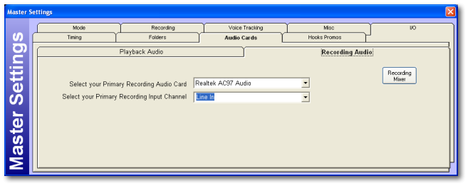 Master Settings - Audio Cards Record