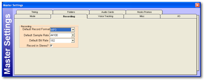 Master Settings - Recording