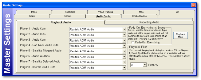 Master Settings - Audio Cards Playback