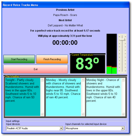 Record Voice Track Menu