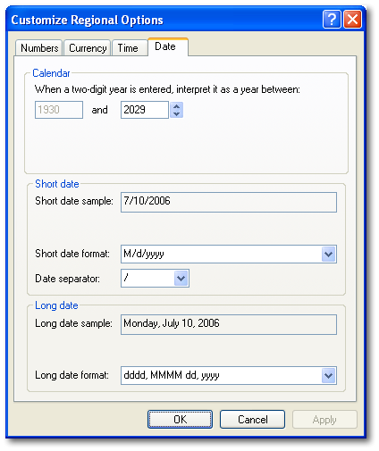 Customize Regional Date Options