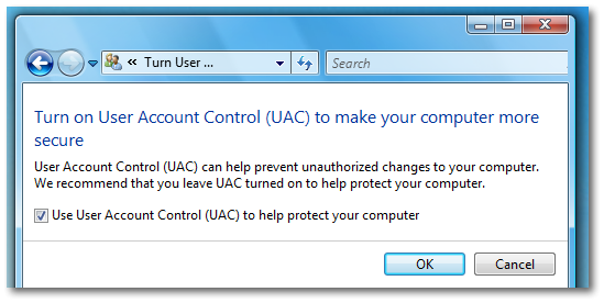 Disable User Account Control (UAC) the Easy Way on Windows Vista