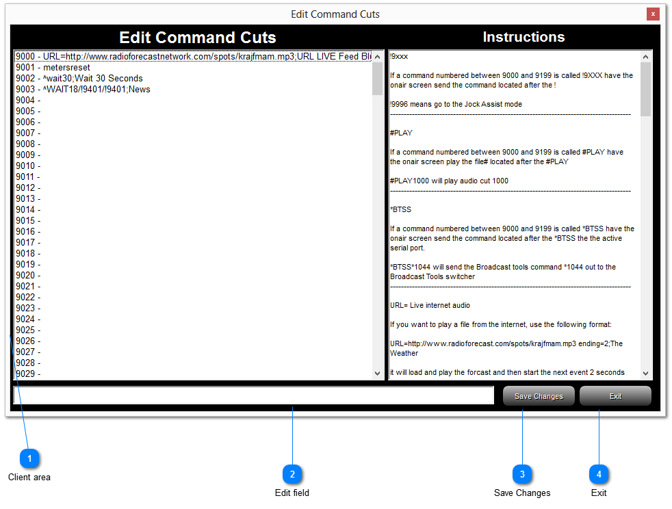 Edit Command Cuts window