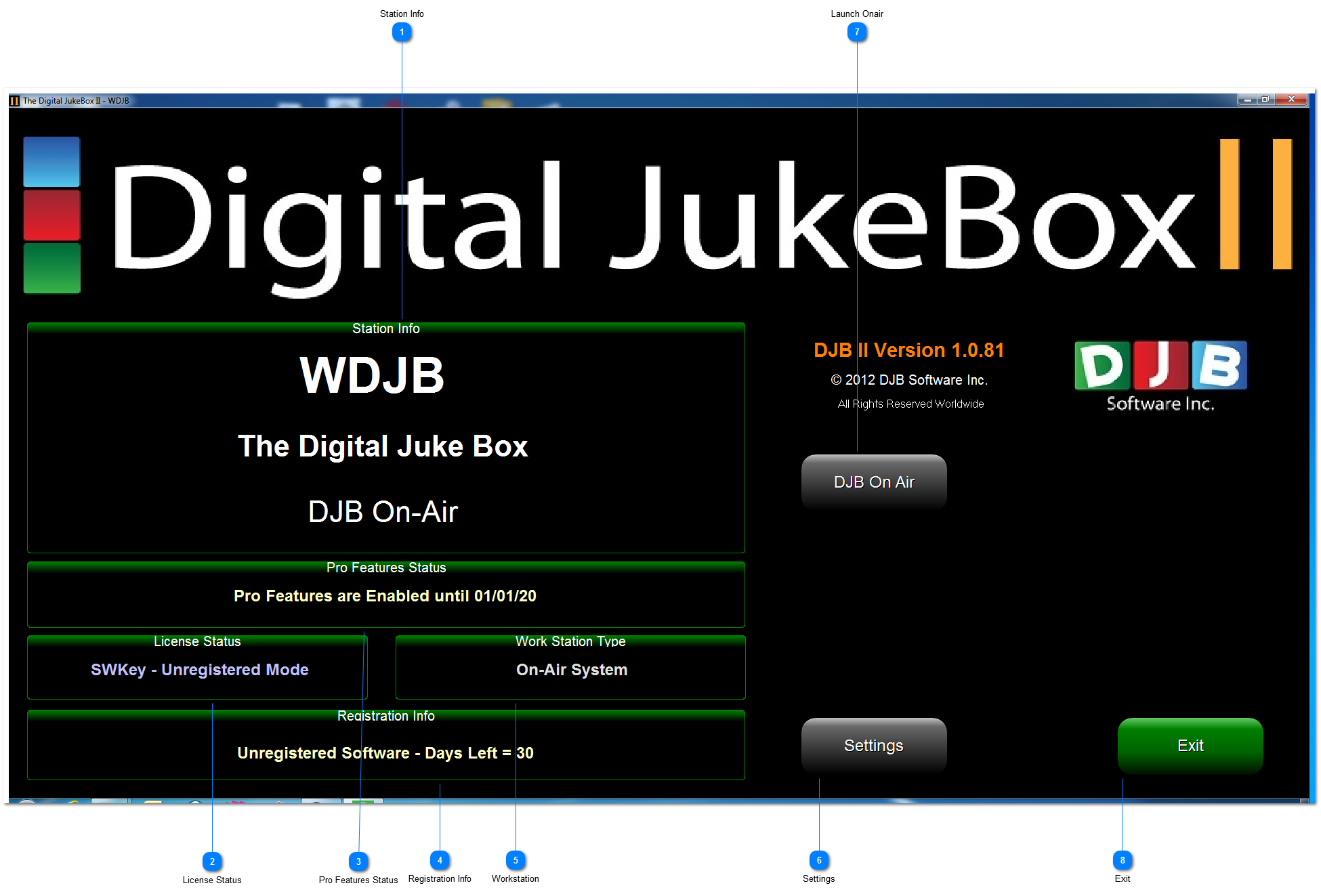 The DJB II Main Window