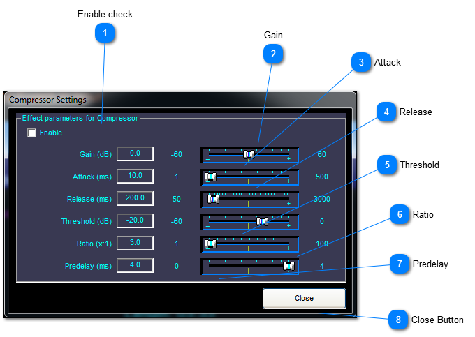 Compressor Settings window