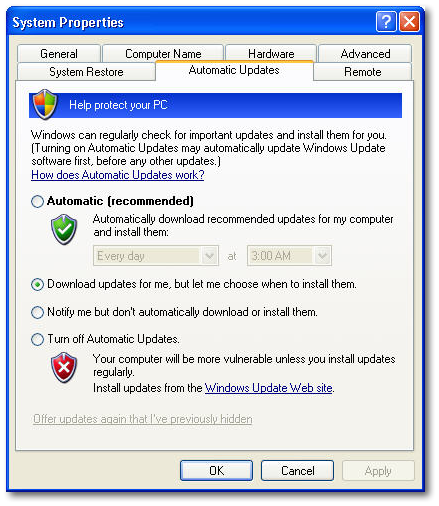 Setting Automatic Windows Updates