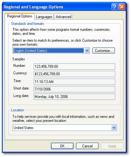 Regional and Language Options